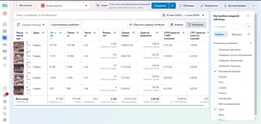 Práce v portfoliu - Настройка рекламной компании через Ads Manager для ювелирной мастерской